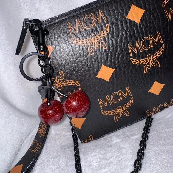 Red Cherry w/Black Stem Purse Charm - Picture 1 of 4